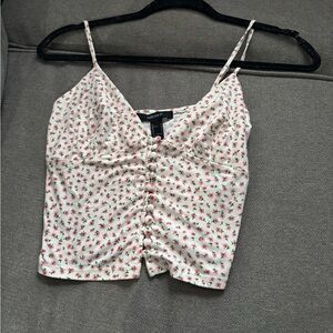 Forever 21 White and Pink Floral Camisole